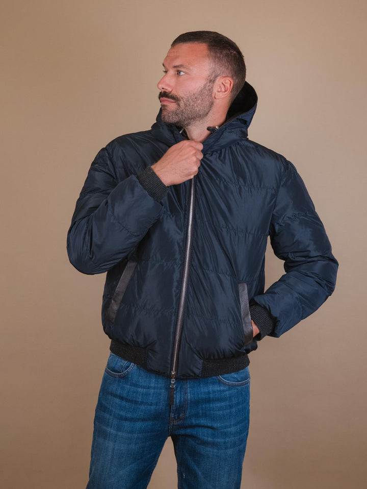 GIUBBOTTO REVERSIBILE IMBOTTITO CON CAPPUCCIO IN PELLE MARRONE  "JONAH" JONAH 06 JACK LEATHER 