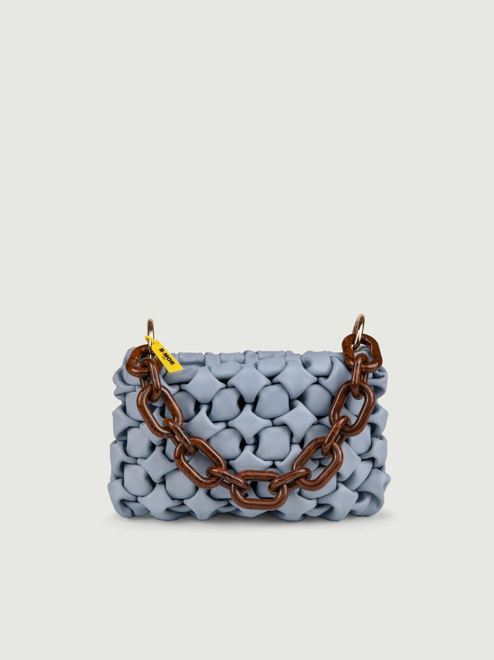 BORSA IN PELLE INTRECCIATA AZZURRA "CURLY" CURLYNEW CARTA ZUCCHERO BIMOR 
