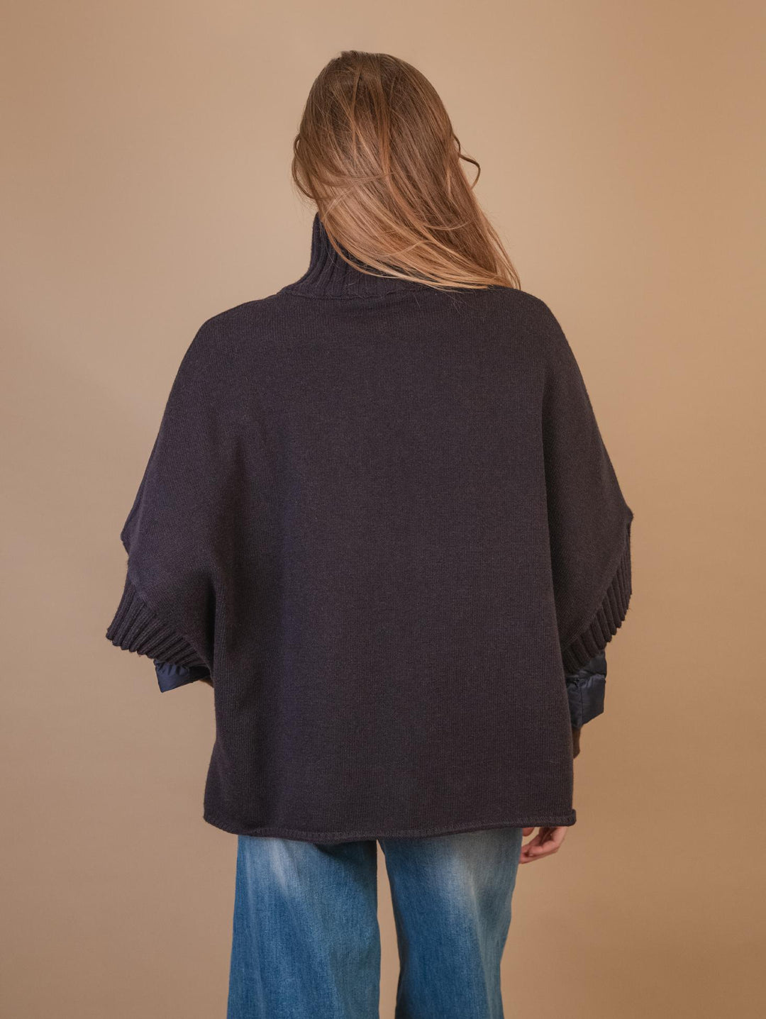 MANTELLA "ADELE" IN CAMOSCIO CON INSERTI IN MAGLIA E PIUMINO  BLU ADEK 201 JACK LEATHER 