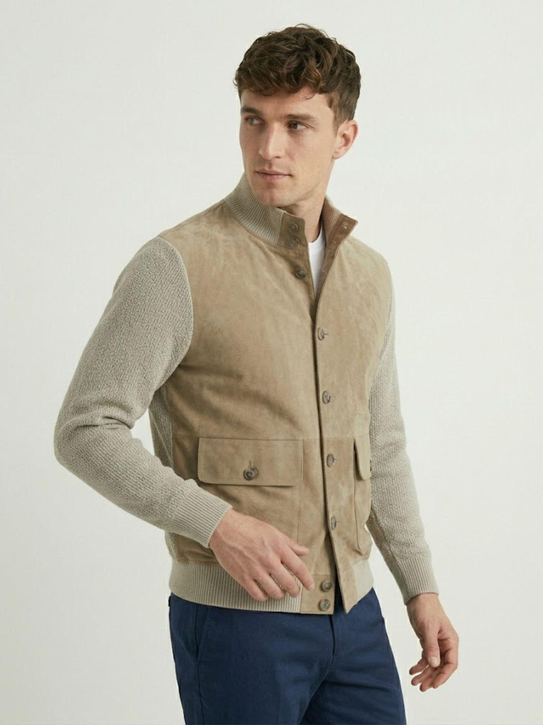Giacca Riverside Knit in camoscio e maglia sabbia RIVERSIDE 11 JACK LEATHER 