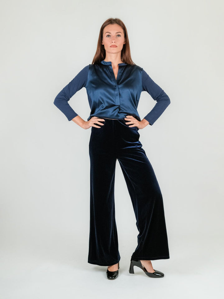 PANTALONE con elastico in VELLUTO BLU 245C1021 303 ANDREA MORANDO 