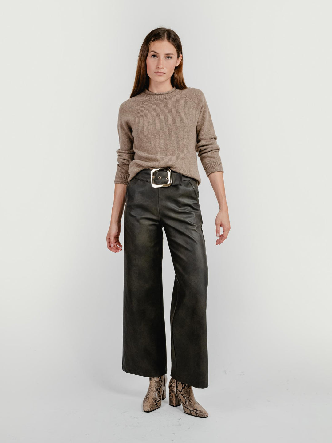 PANTALONE A PALAZZO IN ECOPELLE TESTA MORO P6398 MORO ANDREA MORANDO 