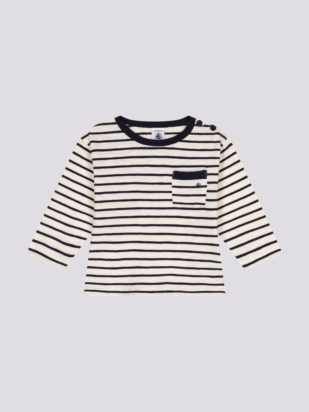 T-SHIRT BEBÈ A MANICHE LUNGHE IN JERSEY A RIGHE A09WW 01 PETIT BATEAU 