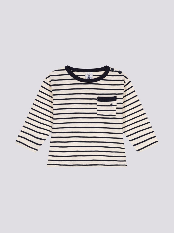 T-SHIRT BEBÈ A MANICHE LUNGHE IN JERSEY A RIGHE A09WW 01 PETIT BATEAU 