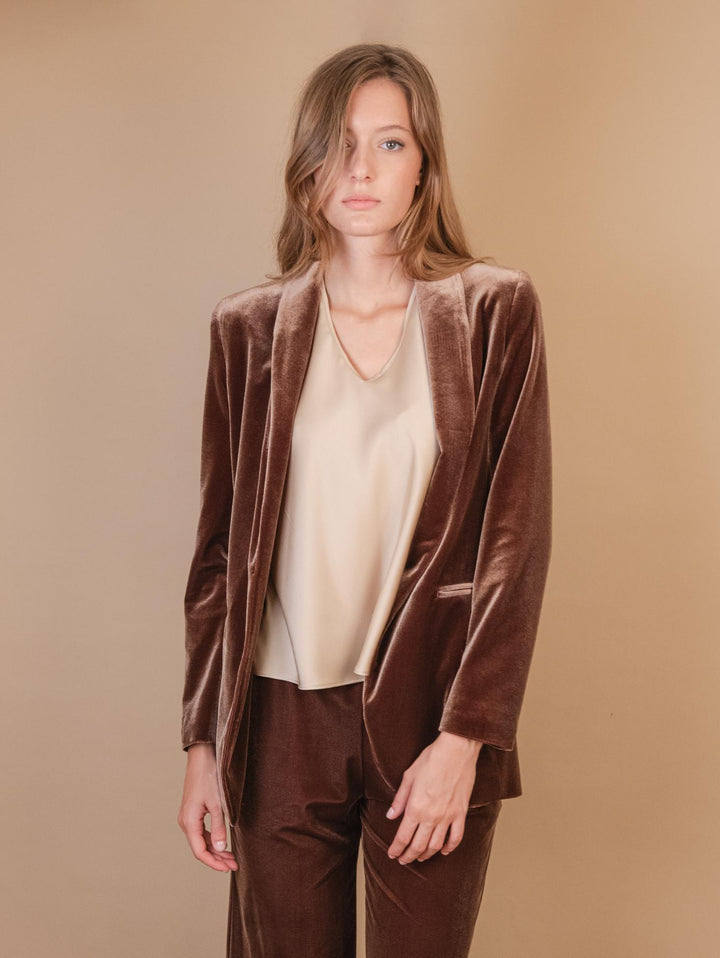BLAZER APERTO IN VELLUTO MARRONE 1437/289 75 ANDREA MORANDO 