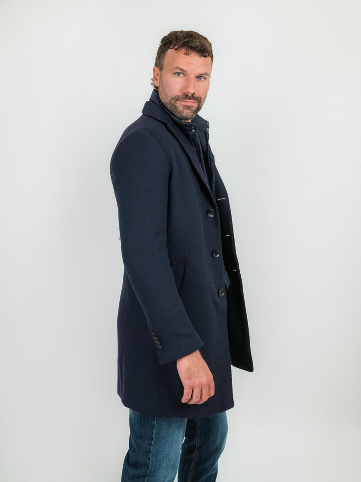 Cappotto monopetto blu con pettorina STAN 25 ANDREA MORANDO 