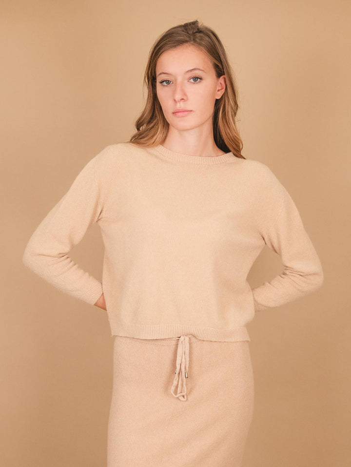 GIROCOLLO IN MAGLIA BEIGE CON MICRO SPACCHI LATERALI 0670/15 0234 BIMOR 