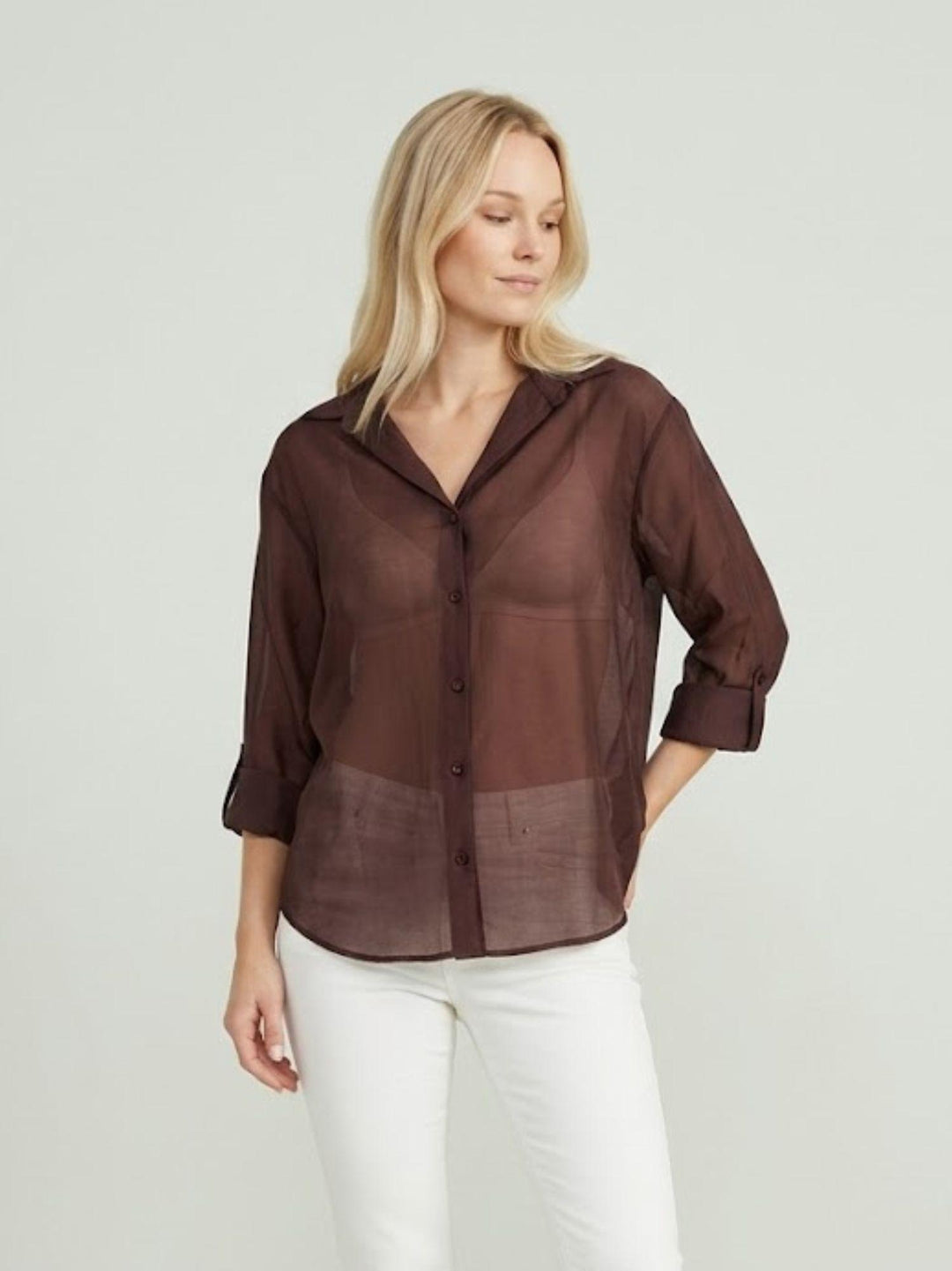 Camicia semitrasparente cioccolato M796/071 141 ANDREA MORANDO 