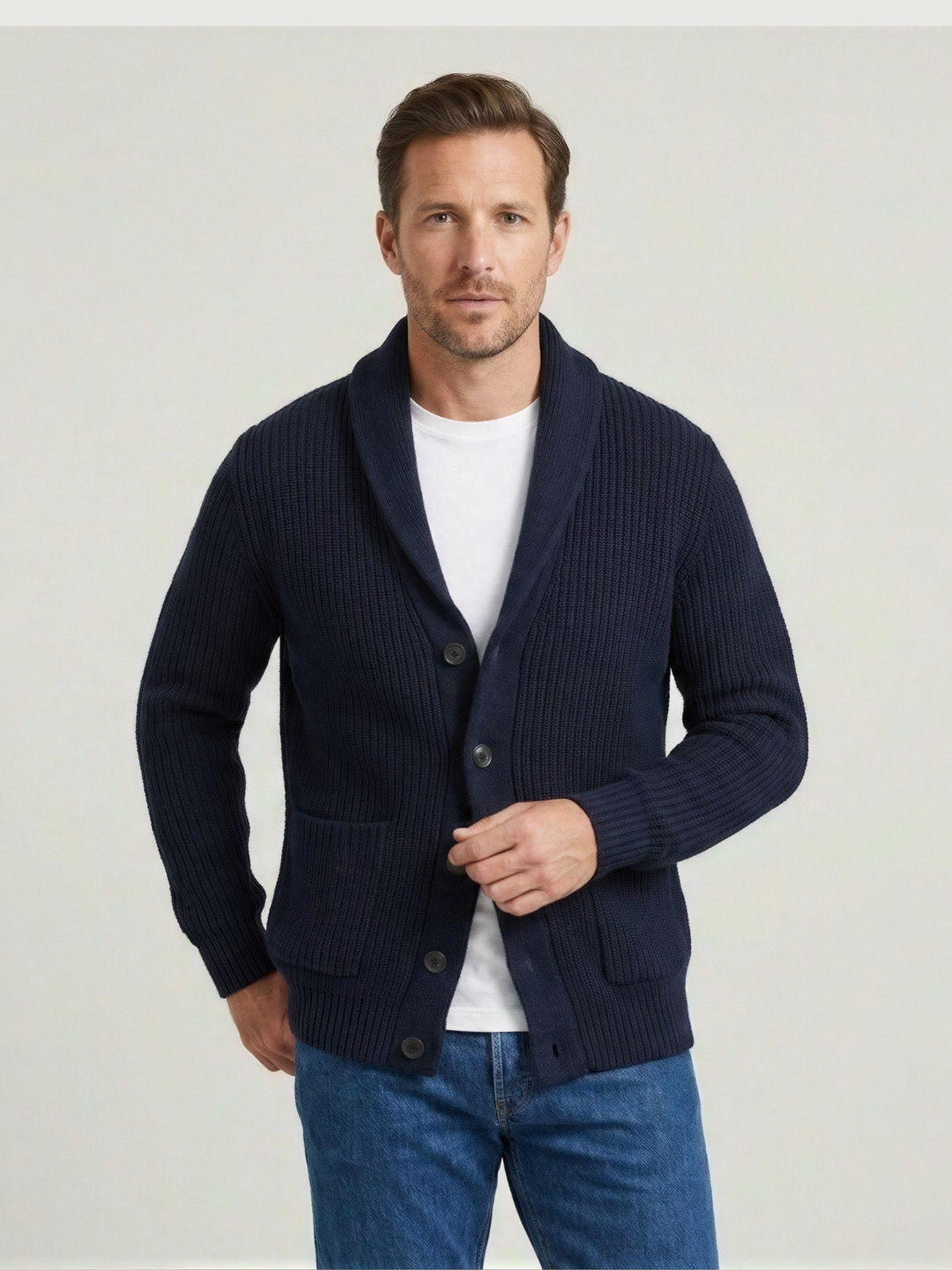 Cardigan collo sciallato blu 4366225 278 ANDREA MORANDO 