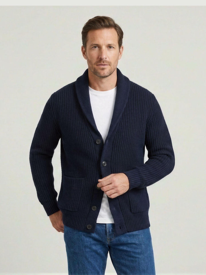 Cardigan collo sciallato blu 4366225 278 ANDREA MORANDO 