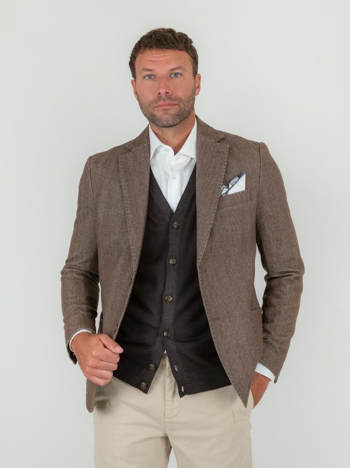 BLAZER IN TESSUTO SPIGATO TESTA MORO LM242 T MORO ANDREA MORANDO 