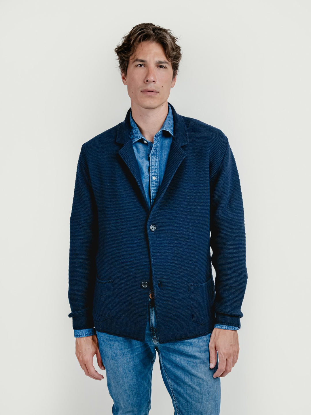 CARDIGAN MISTO LANA BLU M022 174 ANDREA MORANDO 