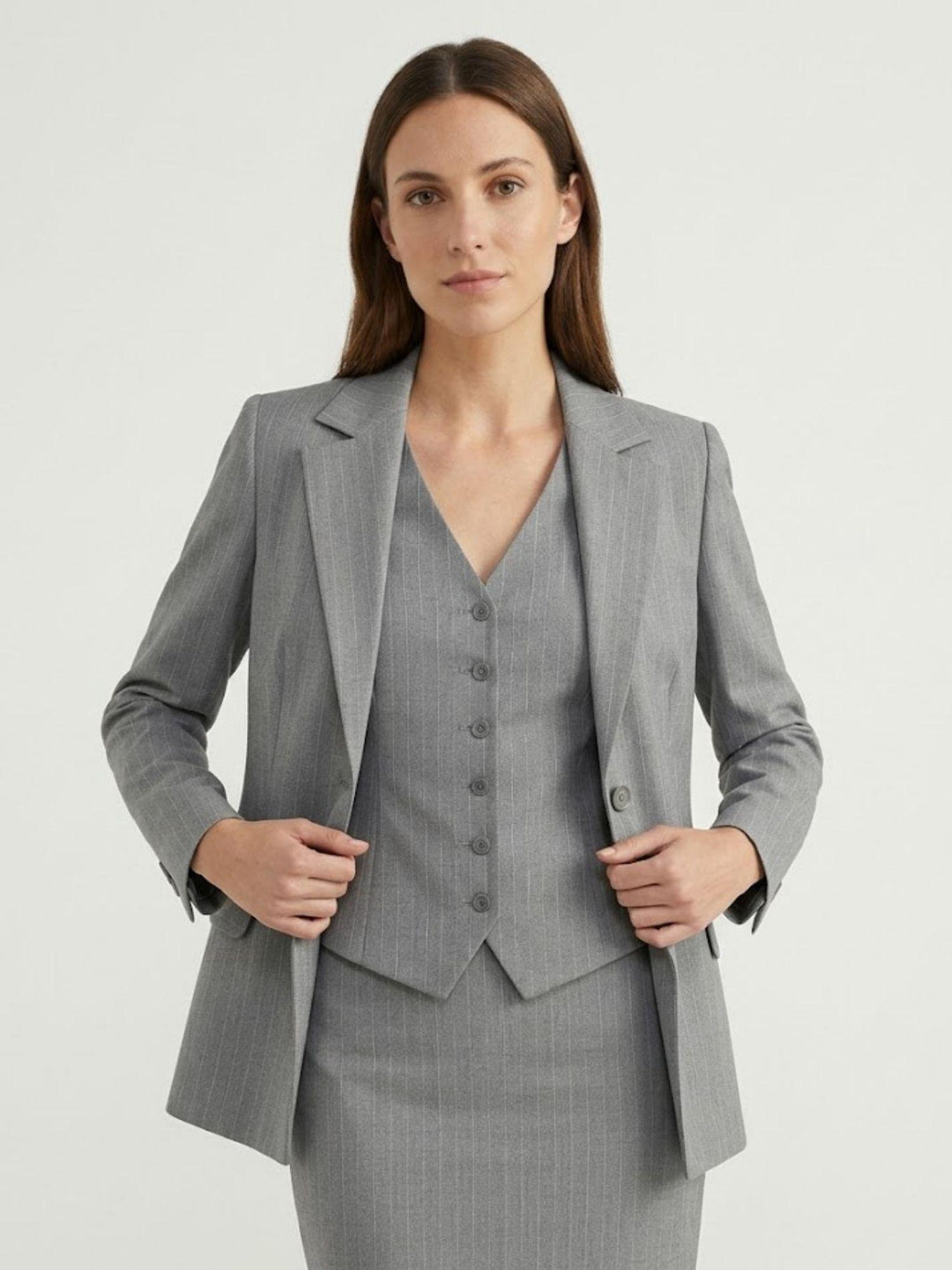 Blazer gessato con linea sagomata grigio perla 3914 PERLA ANDREA MORANDO 
