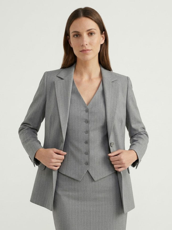 Blazer gessato con linea sagomata grigio perla 3914 PERLA ANDREA MORANDO 