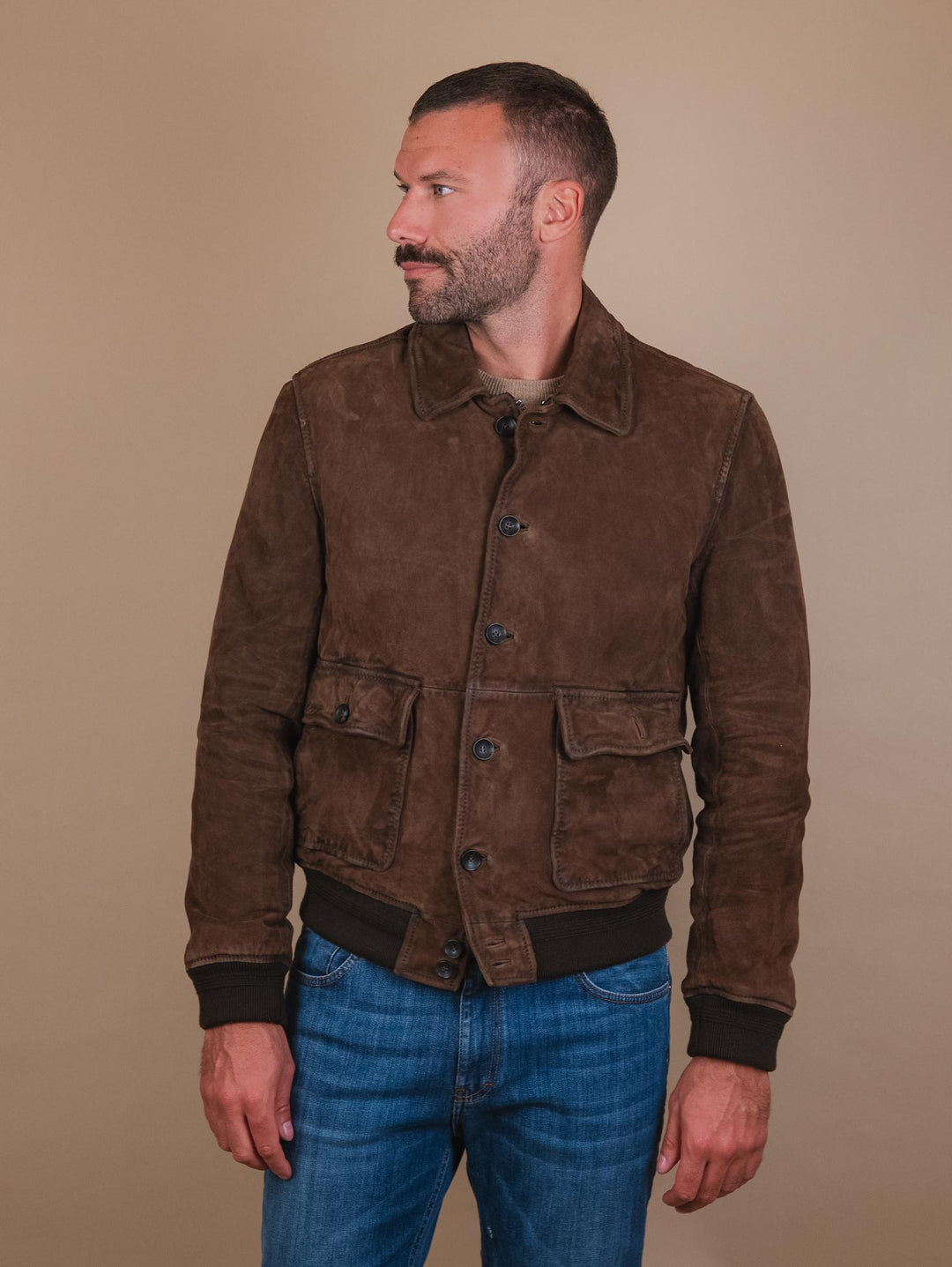 GIUBBOTTO IMBOTTITO IN CAMOSCIO MARRONE "OTTAWA" OTTA J24 JACK LEATHER 