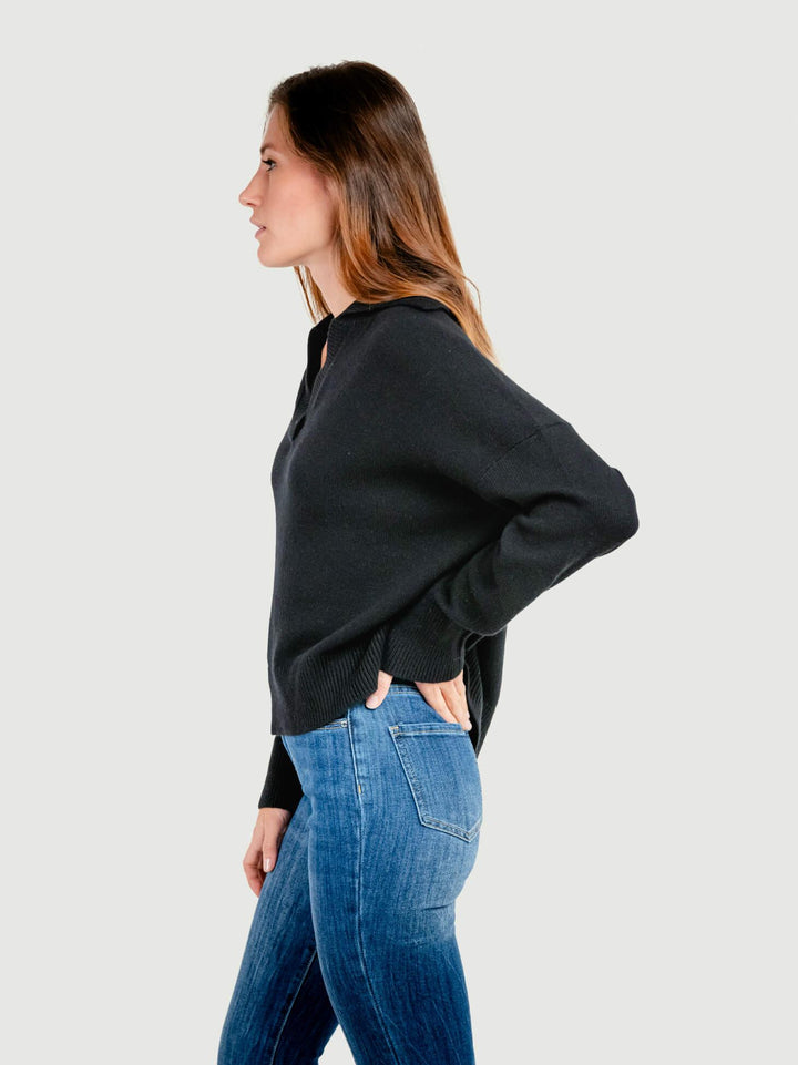 MAGLIONE POLO IN MISTO CACHEMIRE NERO 14151P NERO ANDREA MORANDO 