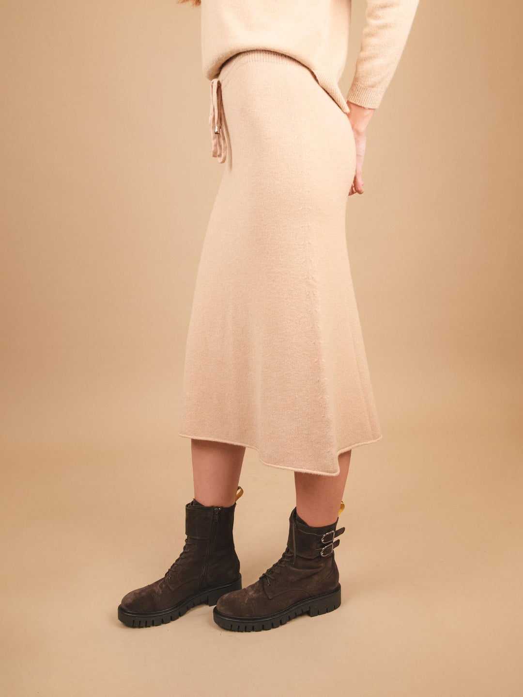 GONNA MIDI IN MAGLIA  CON ELASTICO E COULISSE BEIGE 0270/116 0234 BIMOR 