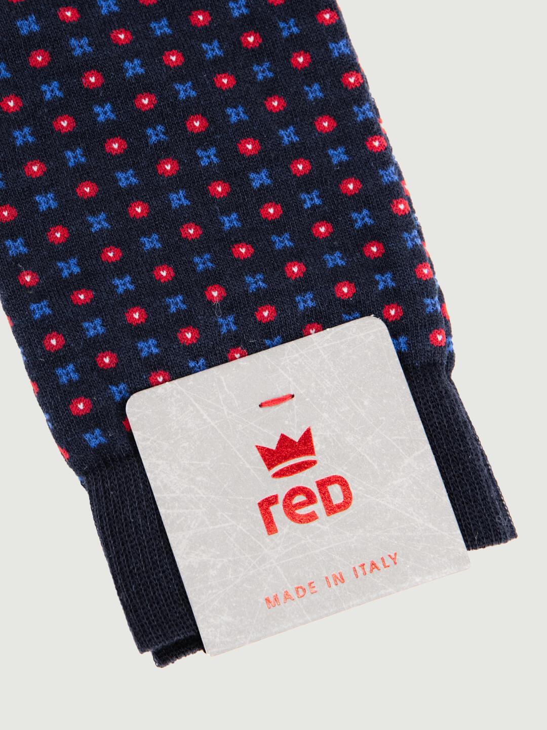 CALZA COTONE CASHMERE MOTIVO CRAVATTA BLU 64224G BLU RED 