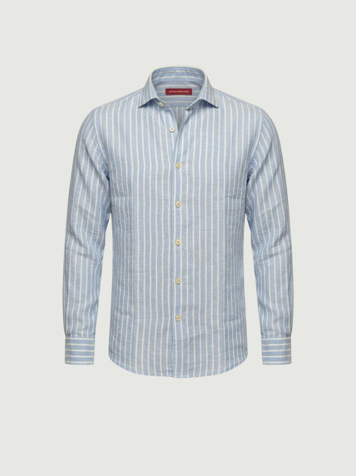 Camicia in lino azzurra con righe bianche BU26S02CALINCOT416 240 ANDREA MORANDO 
