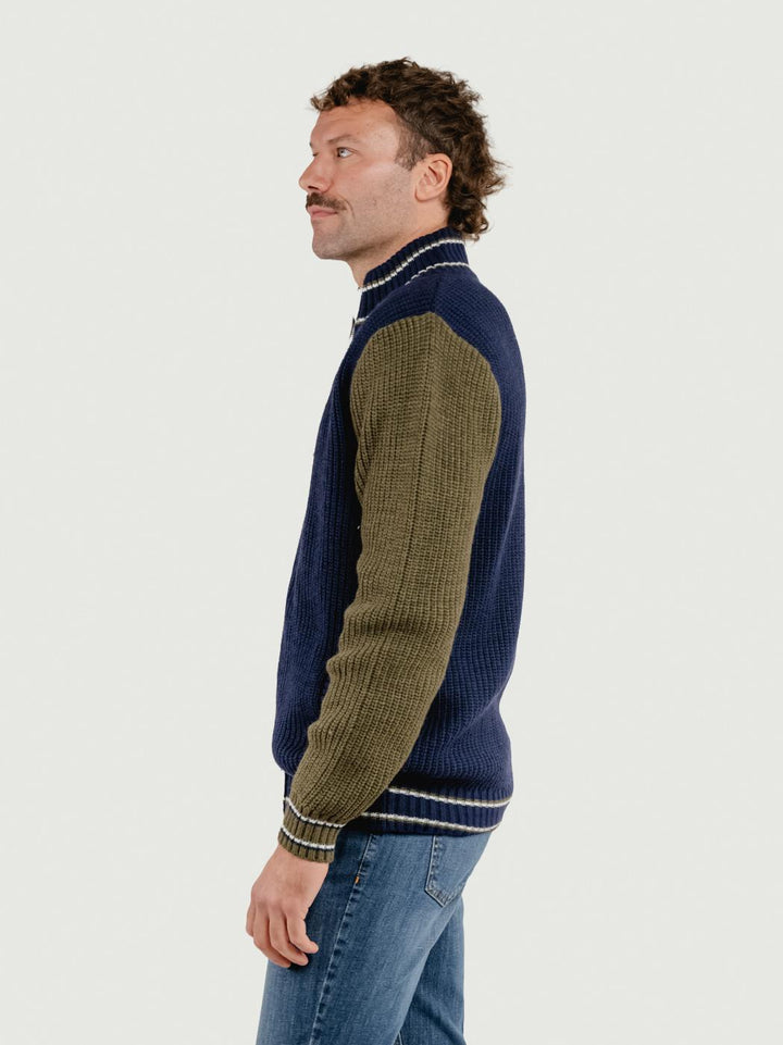 MAGLIONE A COLLO ALTO CON ZIP BLU ELIANO BLU ANDREA MORANDO 