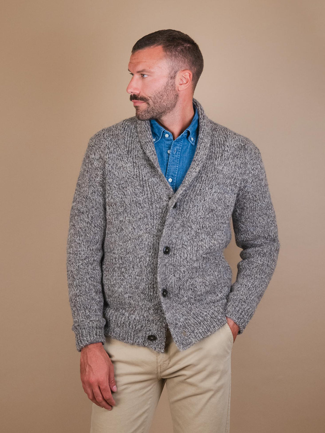 CARDIGAN IN MISTO LANA IN FANTASIA MELANGE COLOR FANGO OF1F2W3M025 613 ANDREA MORANDO 