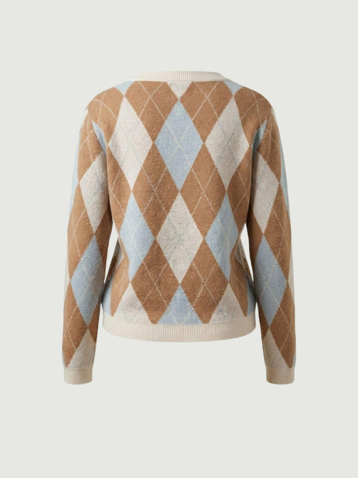 Maglione a rombi burro, caramel, celeste 26140 BURRO/CARAMEL/CELESTE ANDREA MORANDO 
