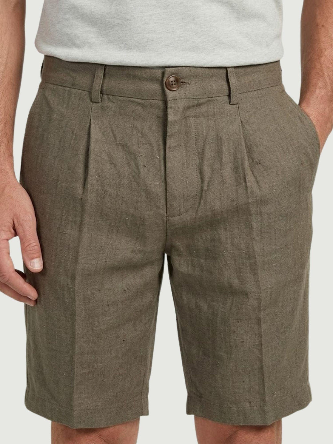 Bermuda in misto lino verde militare BU26S48BEPA843PD 301 ANDREA MORANDO 