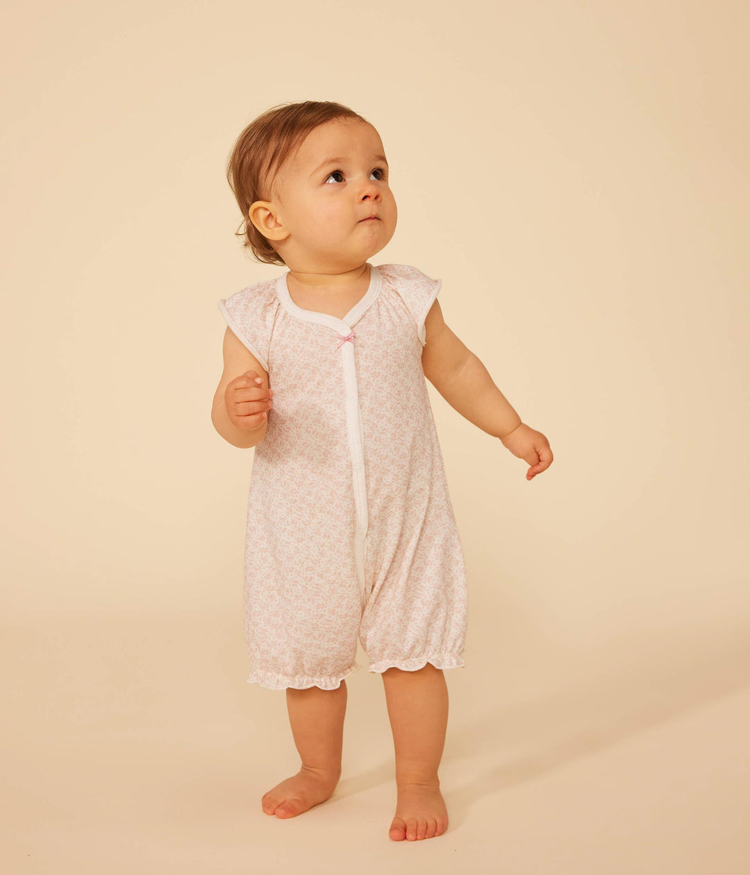 TUTA CORTA  CON STAMPA A FIORI ROSA BEBÈ A09Q6 01 PETIT BATEAU 