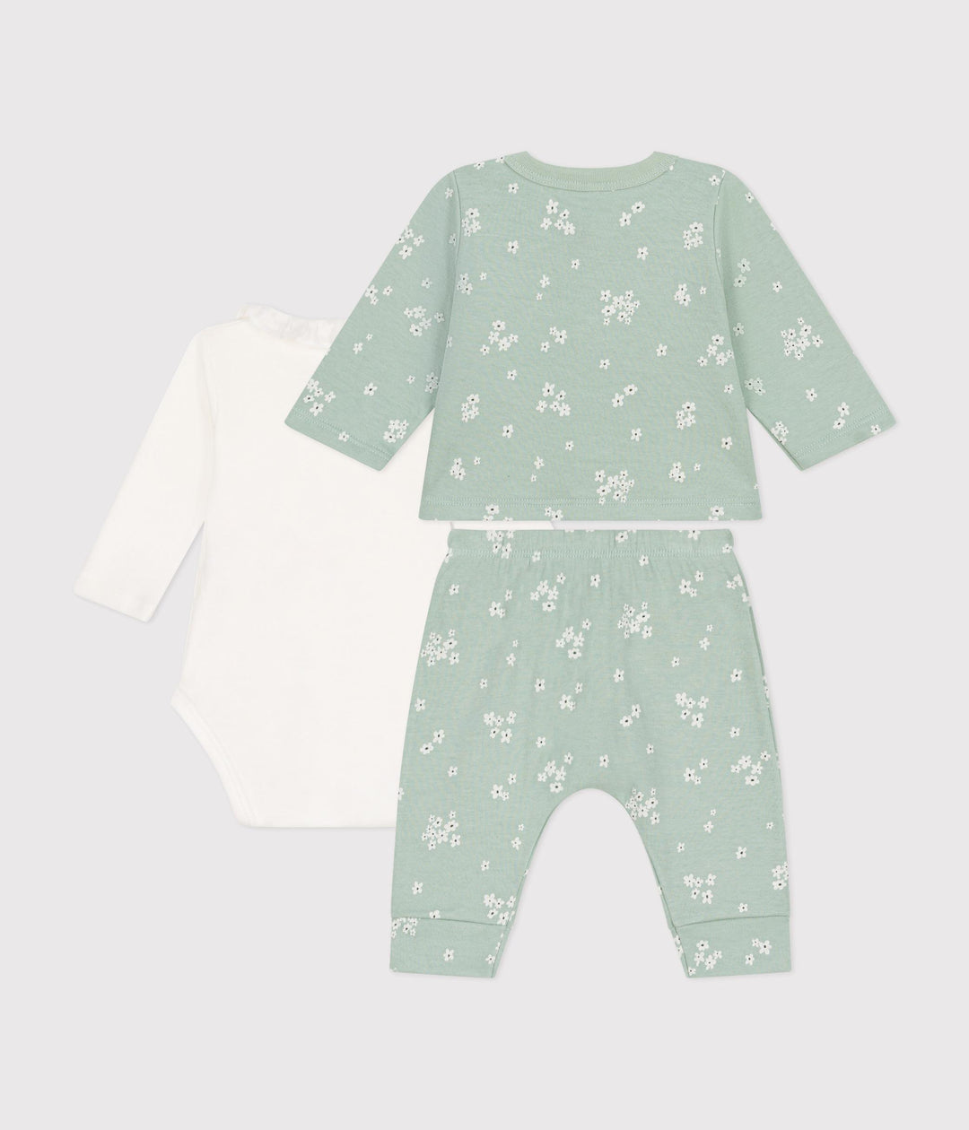 Completo verde con stampa floreale 3 pezzi in tubique neonato A0BMZ 01 PETIT BATEAU 