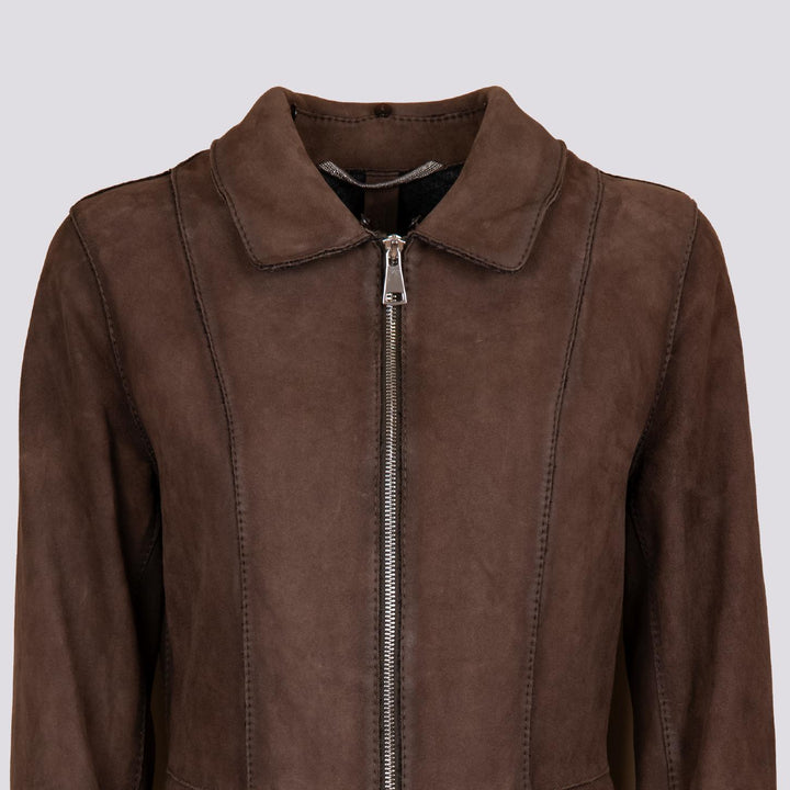 GIUBBOTTO "JUNGLE" IN CAMOSCIO CON ZIP E COLLO IN MONTONE NOCE BET8 704 JACK LEATHER 