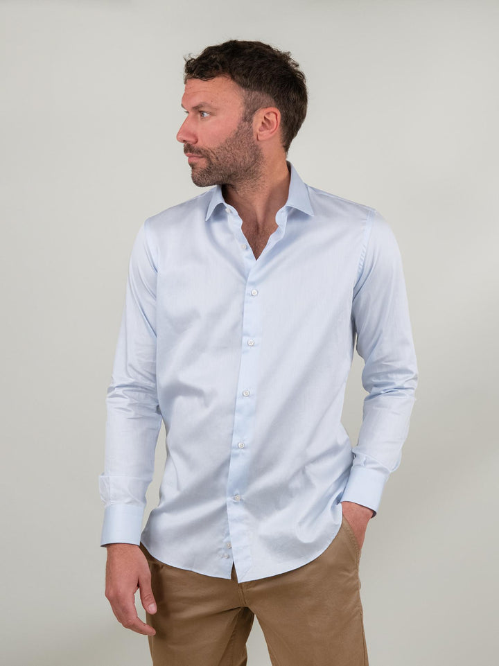 CAMICA SLIM AZZURRA SATEN/SLIM CELESTE ANDREA MORANDO 