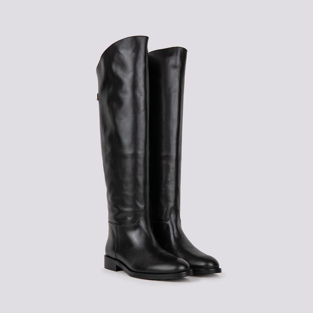 STIVALE ALTO CON GAMBALE ASIMMETRICO IN PELLE NERA B5333/CAV NERO ANDREA MORANDO 