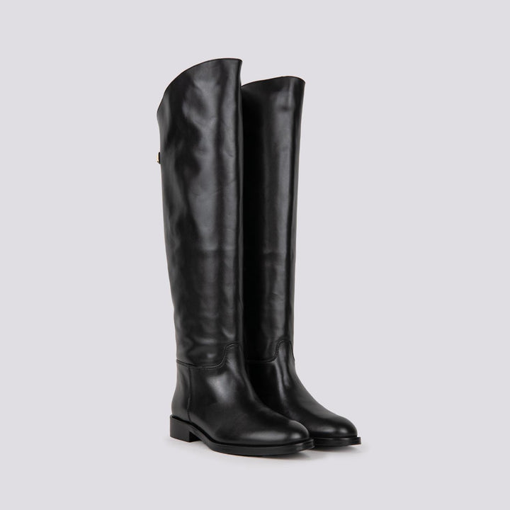 STIVALE ALTO CON GAMBALE ASIMMETRICO IN PELLE NERA B5333/CAV NERO ANDREA MORANDO 
