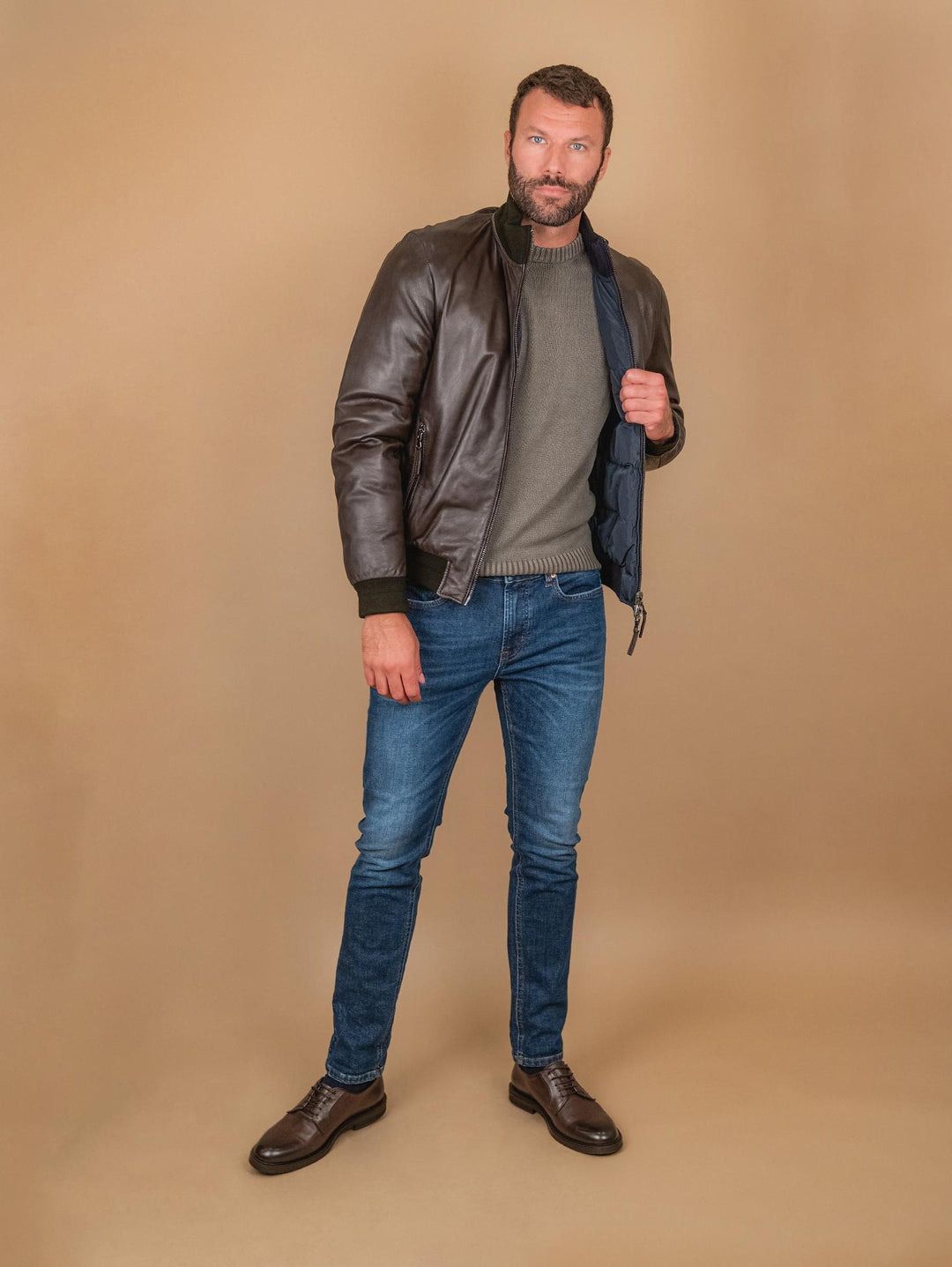GIUBBOTTO IMBOTTITO IN PELLE NAPPA MARRONE DEREK SEAMLESS DEREK SEAMLESS 06 JACK LEATHER 