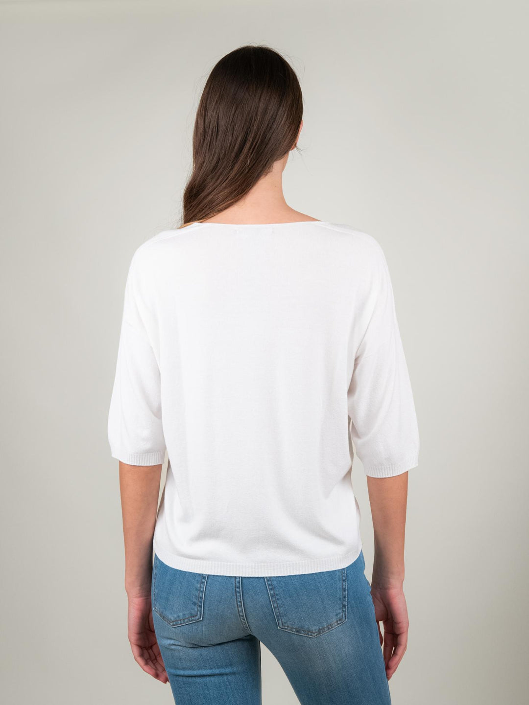 MAGLIA CON SCOLLO V PROFONDO E MANICHE A TRE QUARTI BIANCA 1687 BIANCO ANDREA MORANDO 