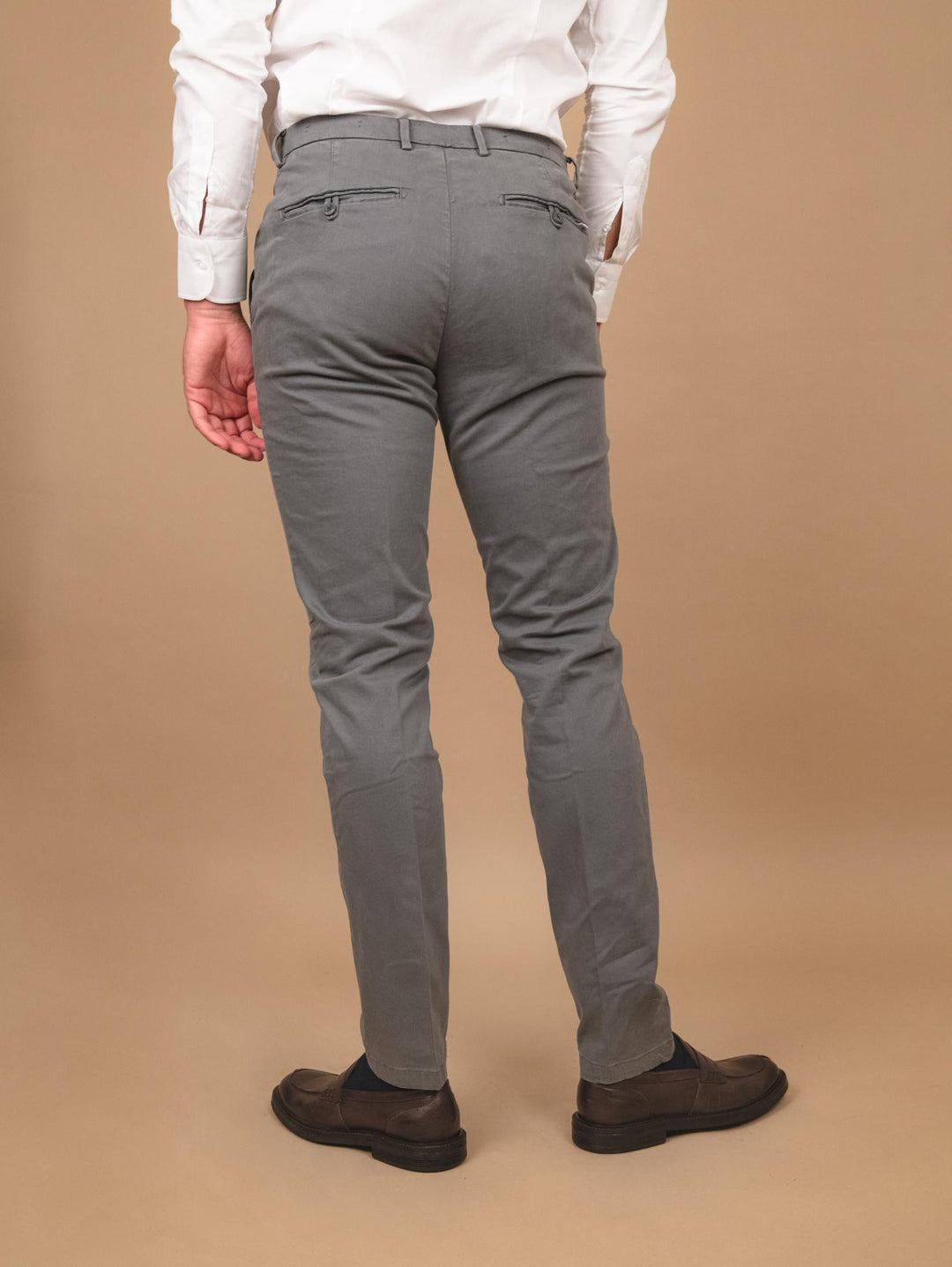 PANTALONE IN COTONE LISCIO GRIGIO CON TASCA A FILO T500/STR 935 NOLAB 