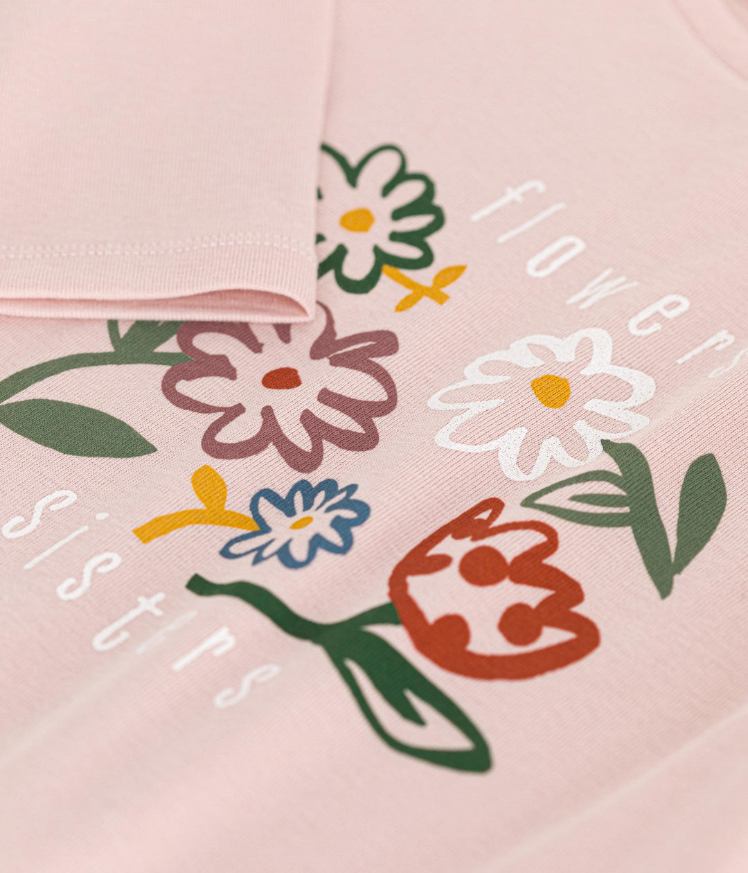 T-shirt rosa con stampa a maniche lunghe a costine A0BM1 01 PETIT BATEAU 