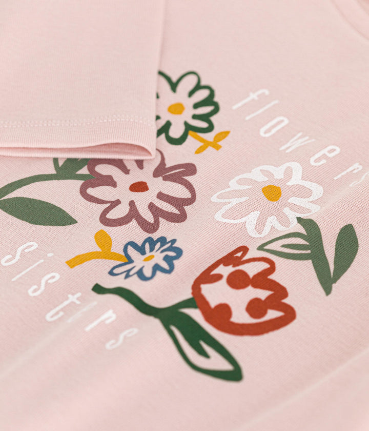 T-shirt rosa con stampa a maniche lunghe a costine A0BM1 01 PETIT BATEAU 