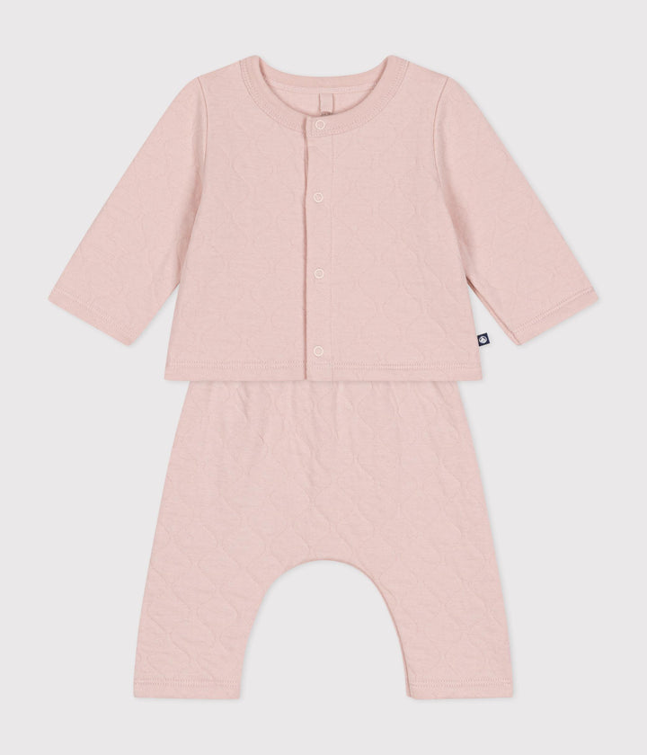 Completo due pezzi rosa in tubique trapuntato neonato A0BNB 01 PETIT BATEAU 