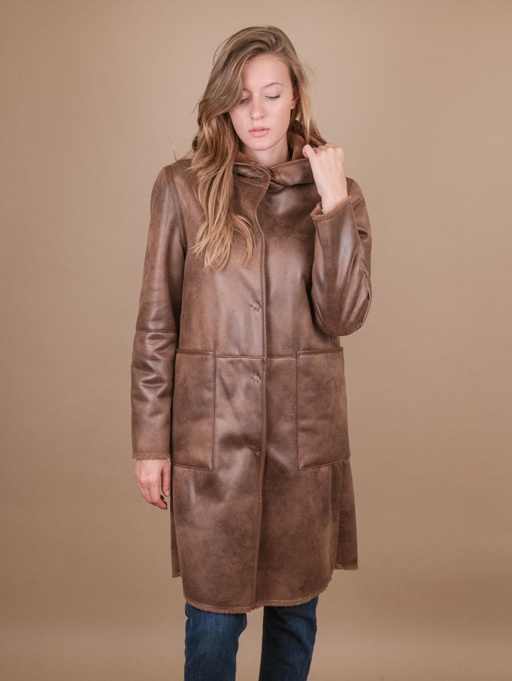 ECO-MONTONE REVERSIBILE  E ECO-PELLICCIA MARRONE B357CAMO 011 ANDREA MORANDO 