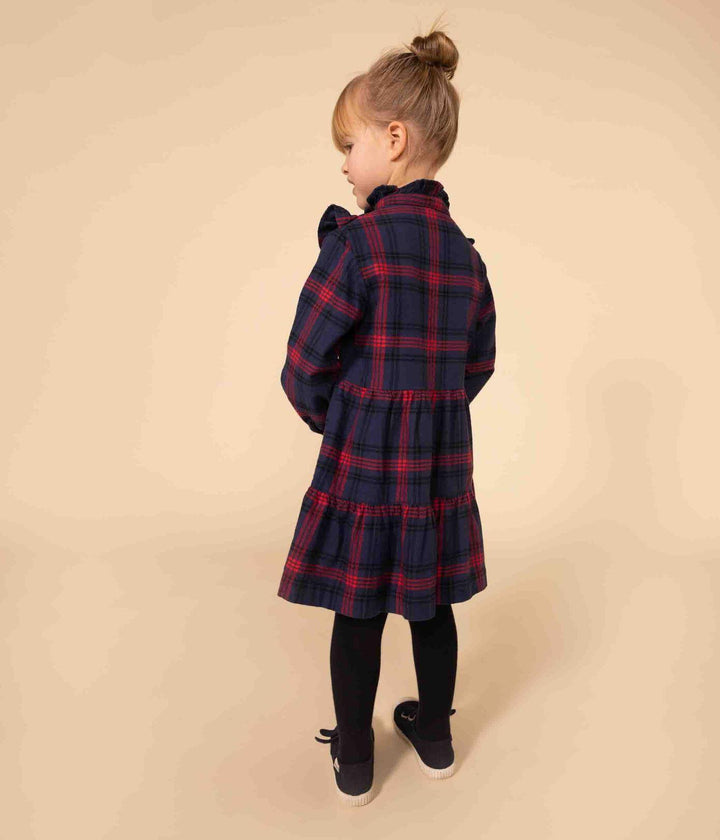 ABITO A MANICHE LUNGHE IN FLANELLA DI COTONE A QUADRI BAMBINA A082J 01 PETIT BATEAU 