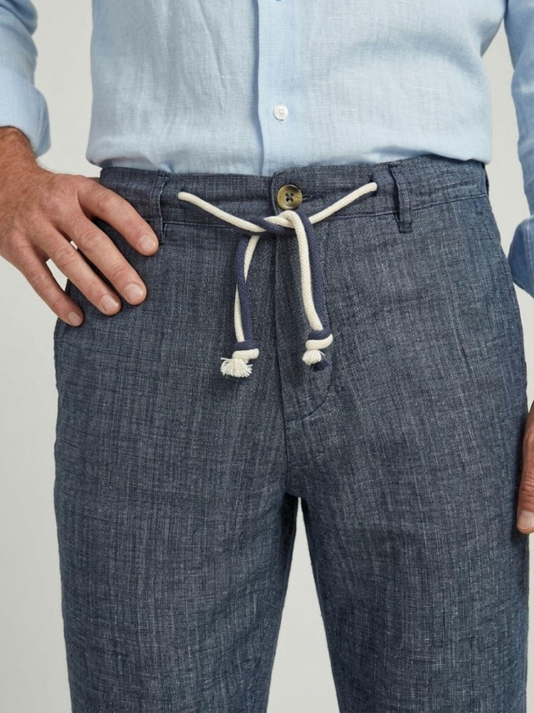 Pantalone in cotone con coulisse fiammato navy PTN00622 NAVY ANDREA MORANDO 