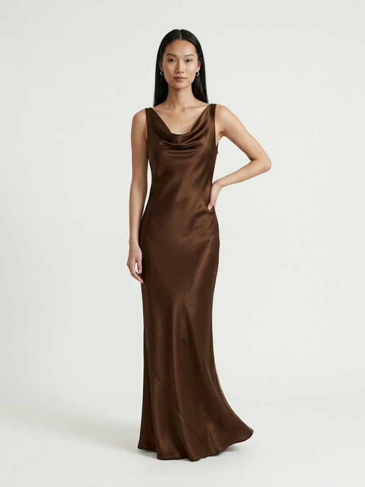 Abito satinato lungo bronzo 4407 323 ANDREA MORANDO 