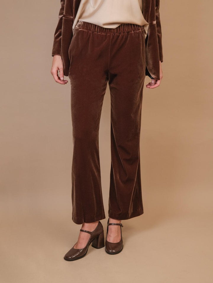 PANTALONE A PALAZZO IN VELLUTO MARRONE 2228/2894 75 ANDREA MORANDO 