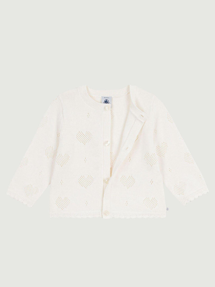 Cardigan in maglia traforata a cuori bianco A0EZT 01 PETIT BATEAU 