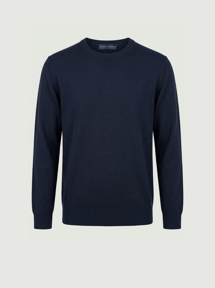 Maglia con scollo rotondo in cotone blu scuro 3700900 220 ANDREA MORANDO 