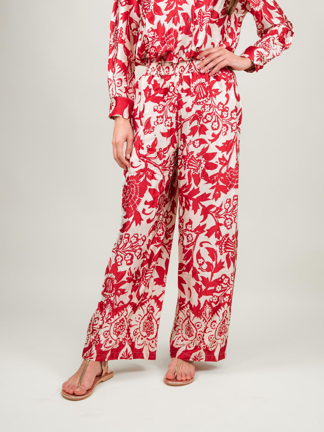PANTALONE A PALAZZO FANTASIA ROSSO E BIANCO 9821 ROSSO ANDREA MORANDO 