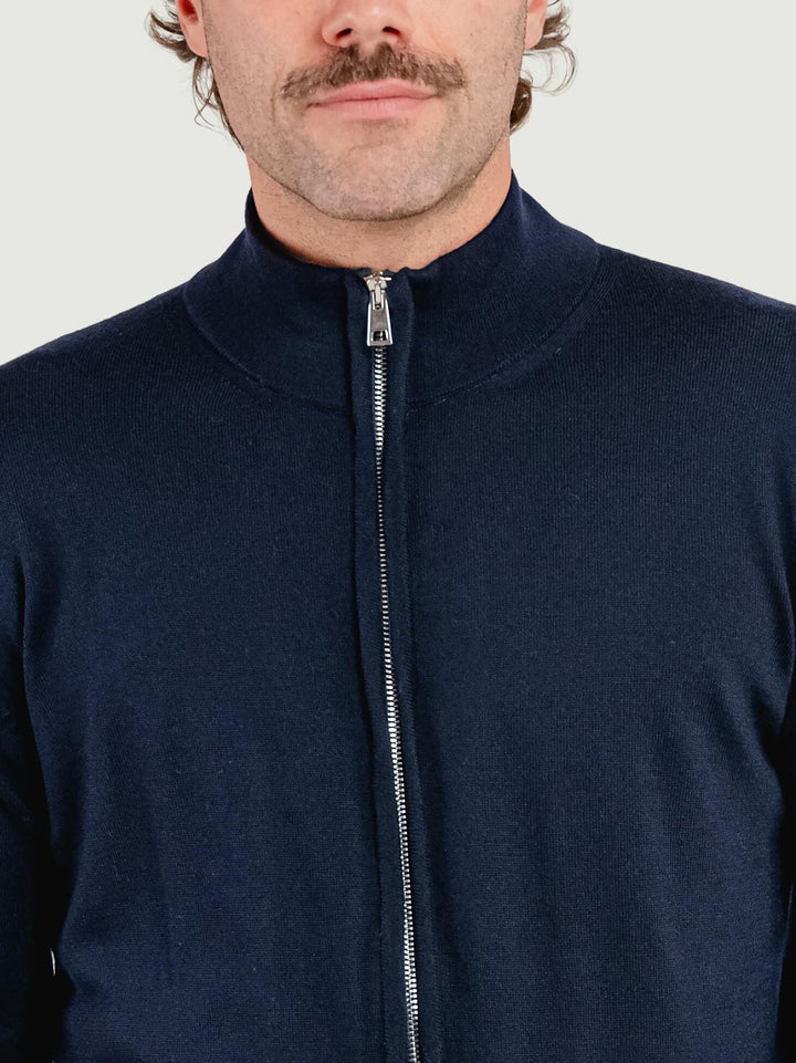 MAGLIA A LUPETTO CON ZIP IN LANA MERINO BLU NAVY LUPETTO ZIP W8056 ANDREA MORANDO 