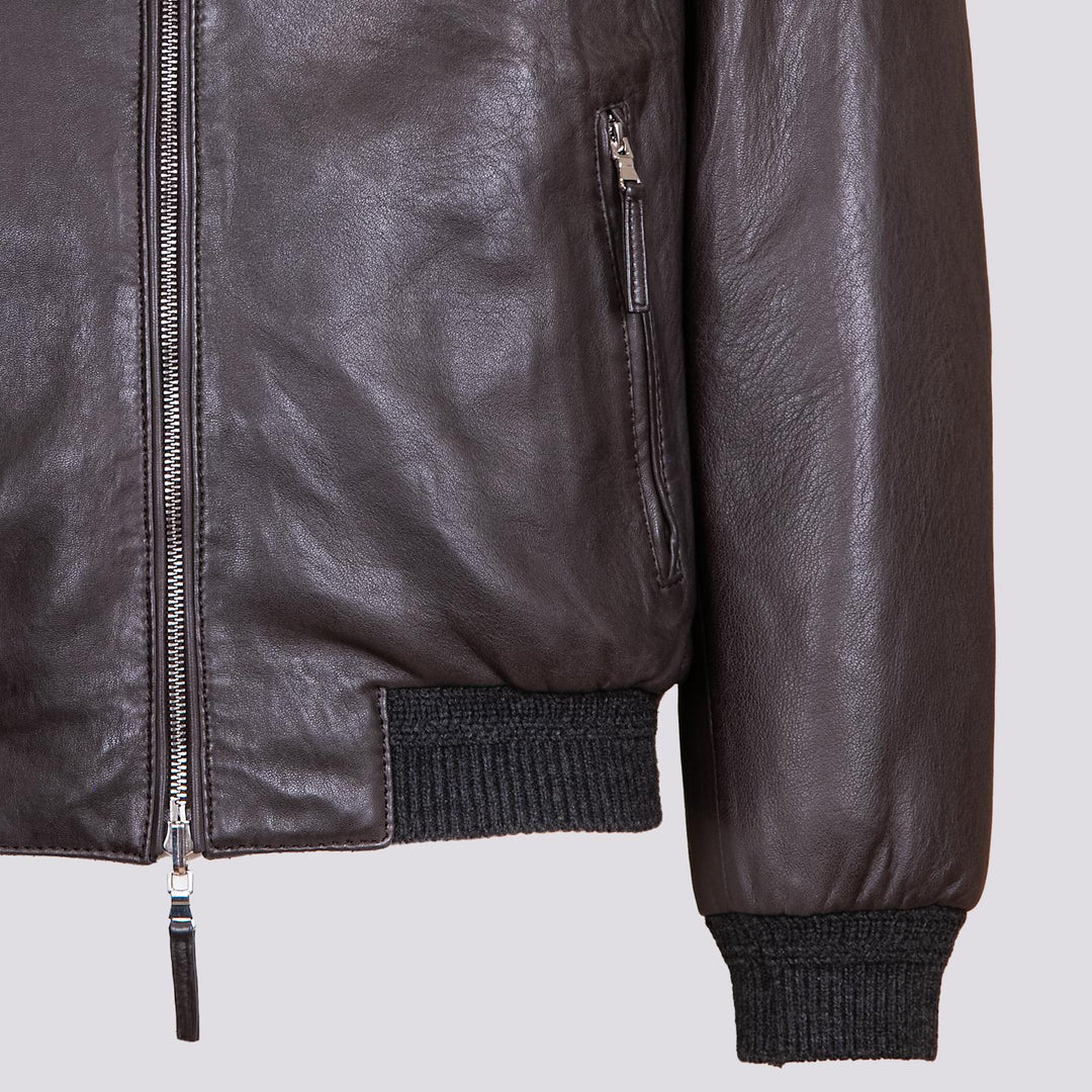 GIUBBOTTO REVERSIBILE IMBOTTITO CON CAPPUCCIO IN PELLE MARRONE  "JONAH" JONAH 06 JACK LEATHER 