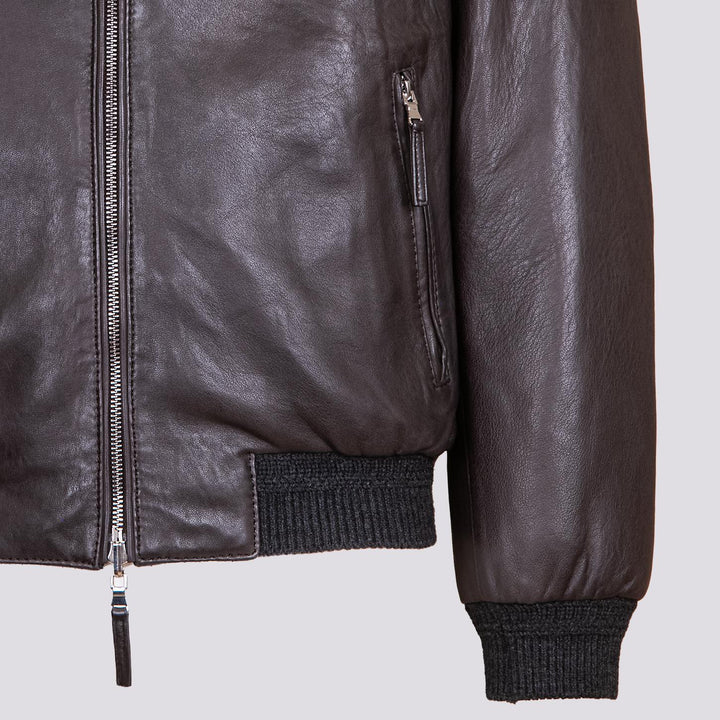 GIUBBOTTO REVERSIBILE IMBOTTITO CON CAPPUCCIO IN PELLE MARRONE  "JONAH" JONAH 06 JACK LEATHER 